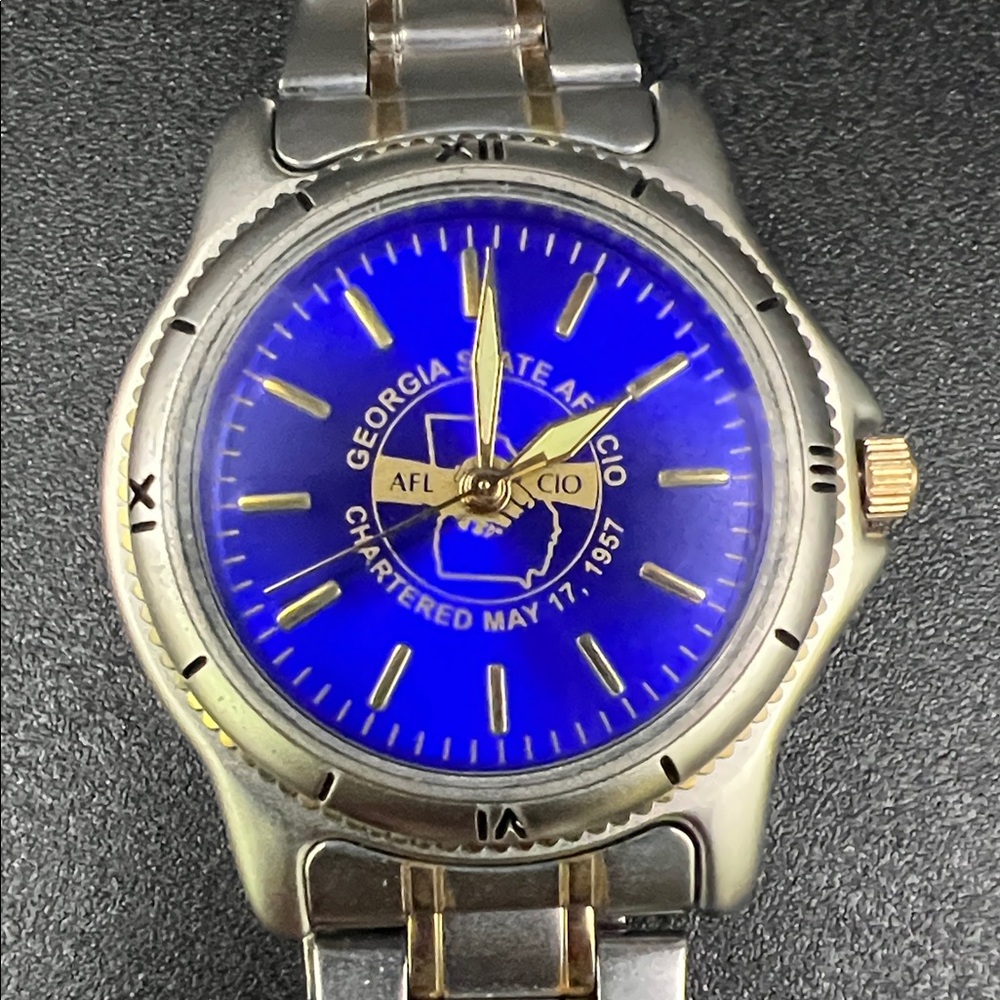 Georgia State AFL-CIO Men's Blue Dial Two-Tone Watch